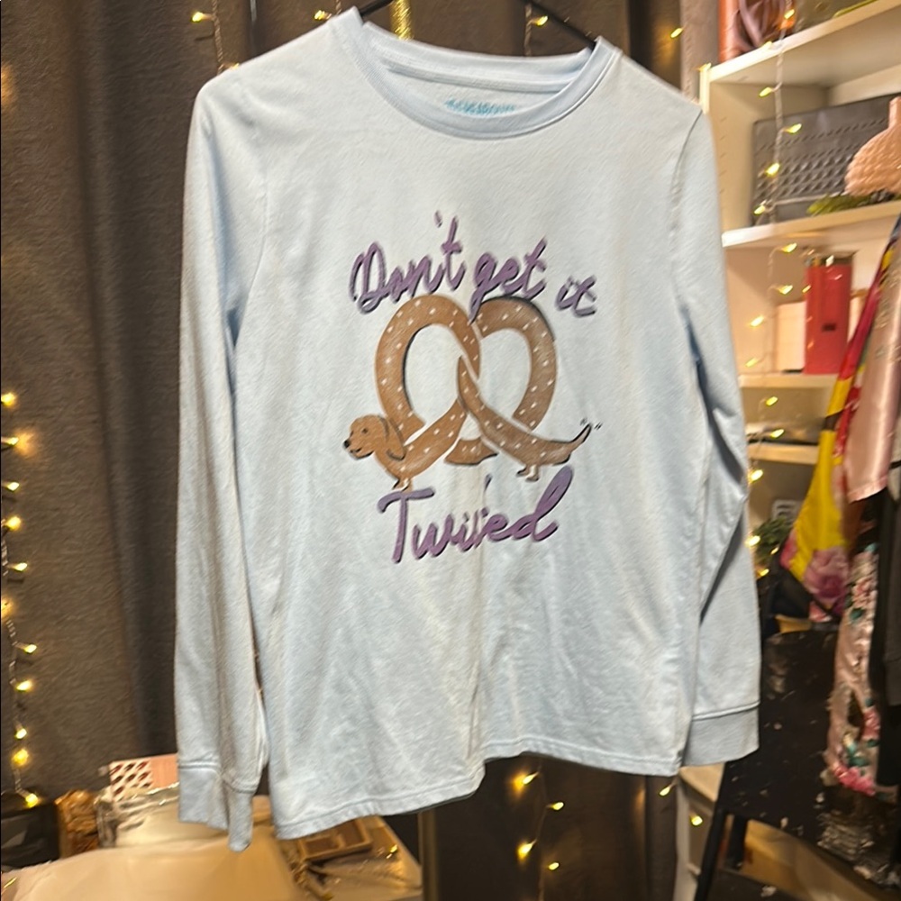 No.047 Blue Long Sleeve Tee with Graphic Design